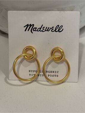 NEW Madewell Polished Gold Knot Drop Hoop Earrings